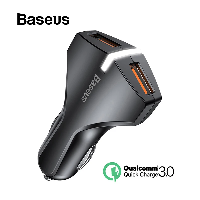 Baseus автомобильное зарядное устройство с двумя USB и быстрой зарядкой 3,0 для samsung Galaxy S8 S9, быстрое автомобильное зарядное устройство для iPhone X 8 7