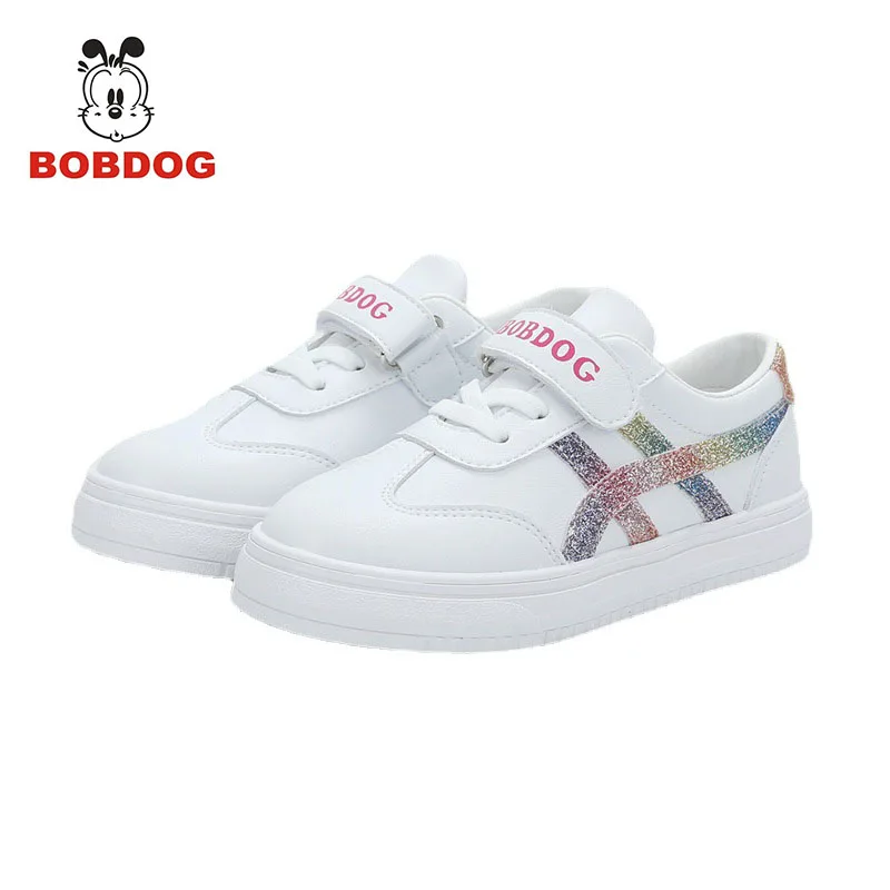 

Bobdog spring and autumn new fashion girl non-slip wear-resistant children's trend school waterproof light white shoes