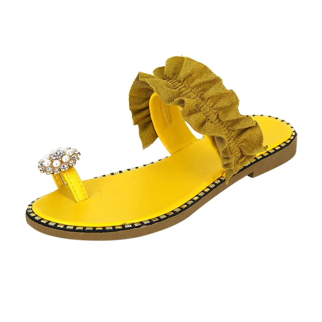 

Summer Women Pearl Flat Bohemian Style Casual Sandals Slippers Beach Shoe 2021 New Sweet Sandalias