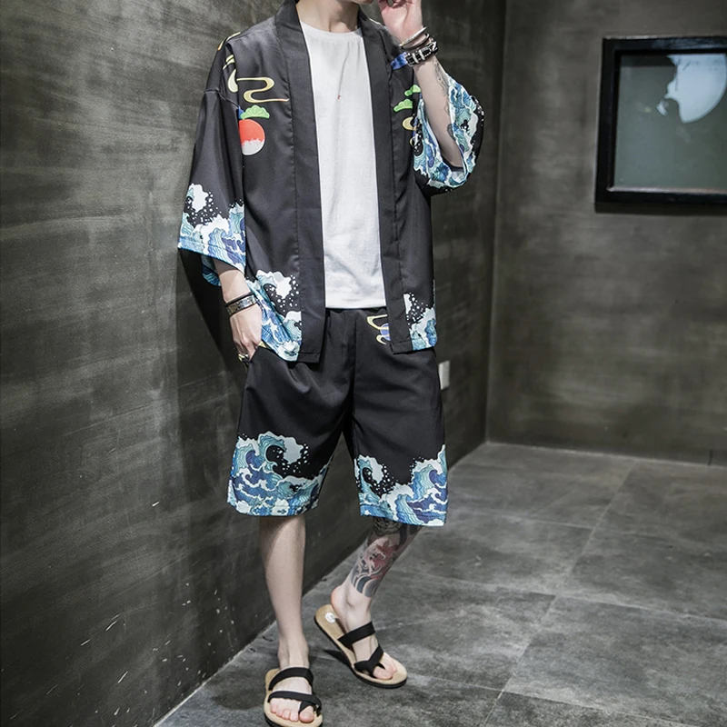 

Embroidery Chinese Style Hanfu For Men Clothing Set Cardigan Kimono Sunscreen Suit Thin Summer Clothes Two Piece Plus Size Men