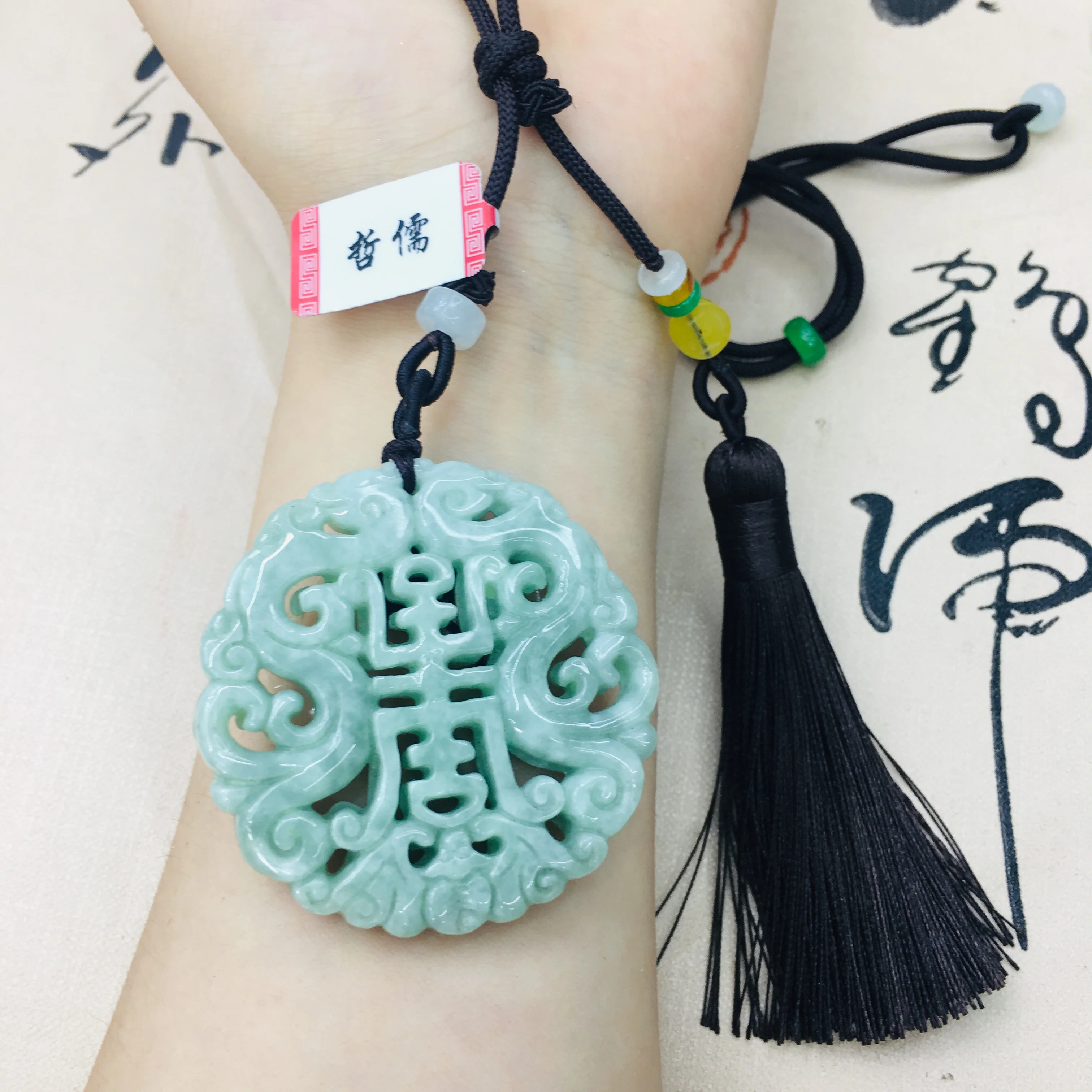 Натуральный бирманский Изумрудный нефрит резьба круглая фигурная подвеска с