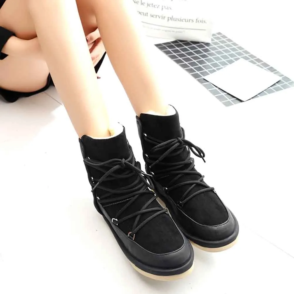 SAGACE/женские ботинки на низком каблуке со шнуровкой Женские бархатные зимние