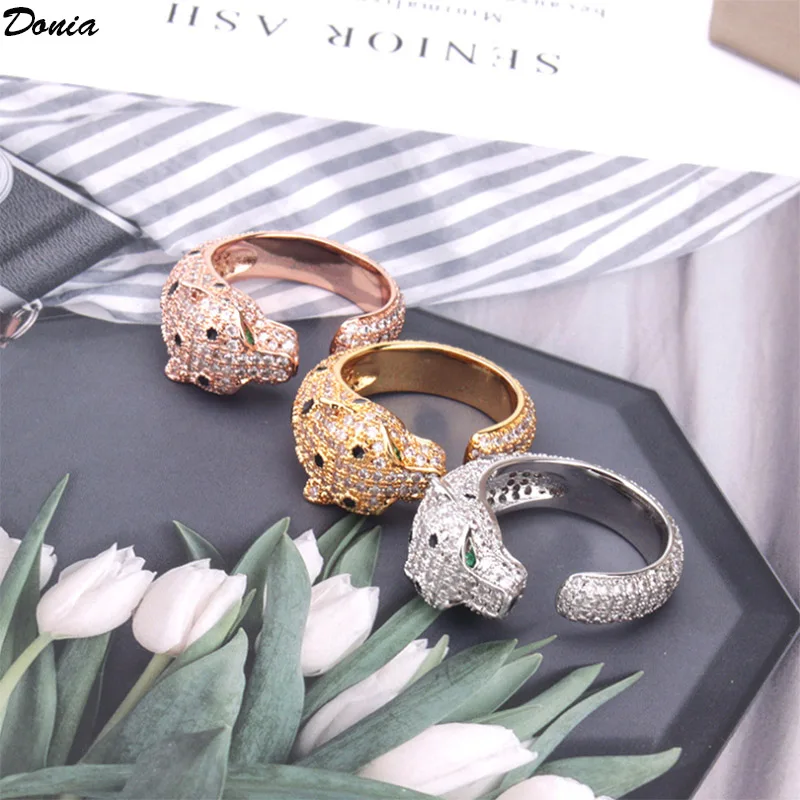 

Donia jewelry European and American fashion luxury new AAA zircon leopard ring enamel leopard open ring couple jewelry