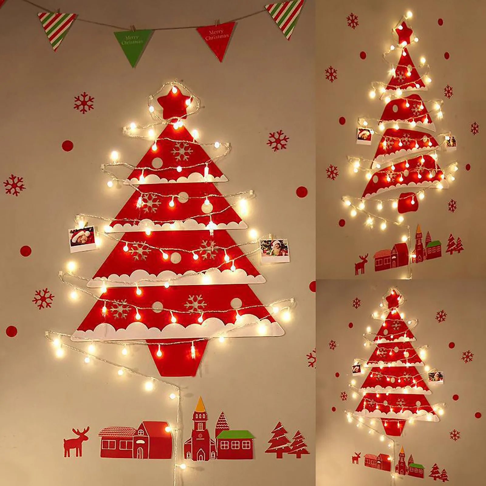 

Diy Mini Christmas Tree Luminous Felt Non-woven Wall Decorations For New Year 2022 Ornaments Xmas Tree Home Party Decor