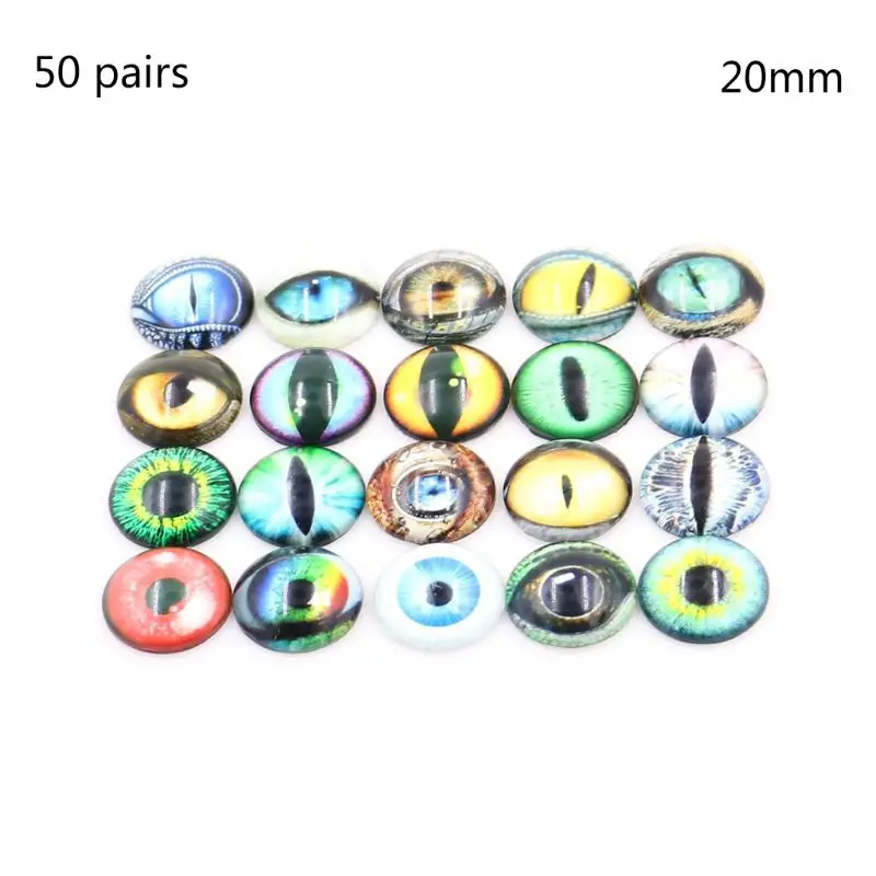 

50 Pairs Realistic DIY Eyes Mixed Color Round Dragon Eyes Gem Cover Glass Cabochon Dome Jewelry Cameo Pendant Settings