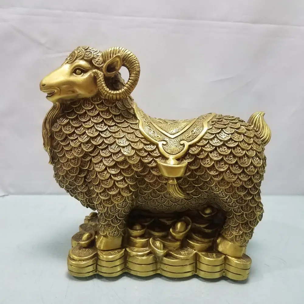 

wedding decoration Chinese Fengshui Seikos bronze zodiac sheep statue Goat sent ingot Wanfu sheep statue