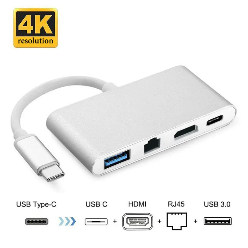 Концентратор USB Type C 3 0/RJ45 6/7 PD порт 4K Cat5/5e/ Ethnernet HDMI совместим с Thunderbolt концентратор