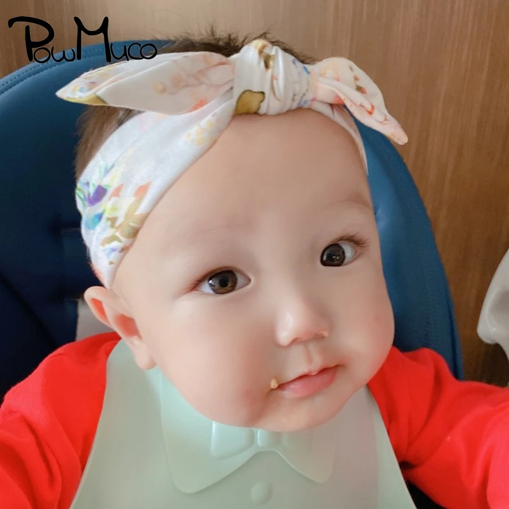 

Повязка на голову Powmuco детская с ушками кролика, эластичная лента с узелком и винтажным принтом, детский головной убор, реквизит для фотосъе...