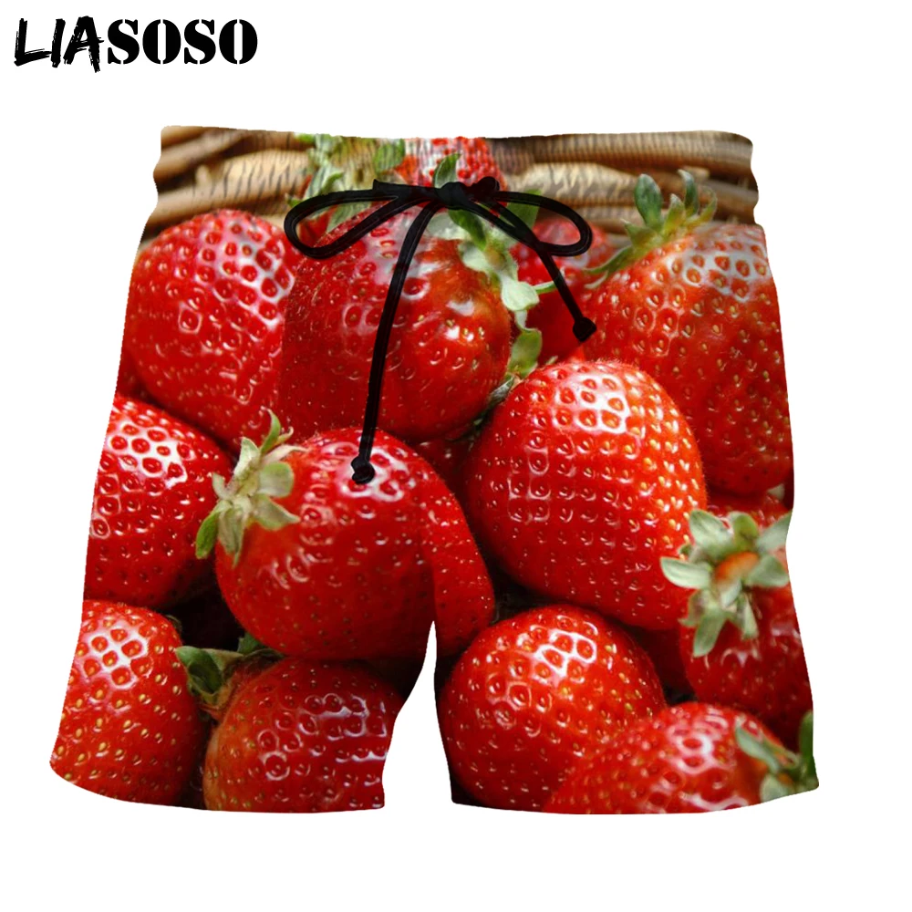 

LIASOSO Strawberry Fruit 3D Printing Men Women New Pants Beach Sweatpants Shorts Fashion Casual Red Delicious Food