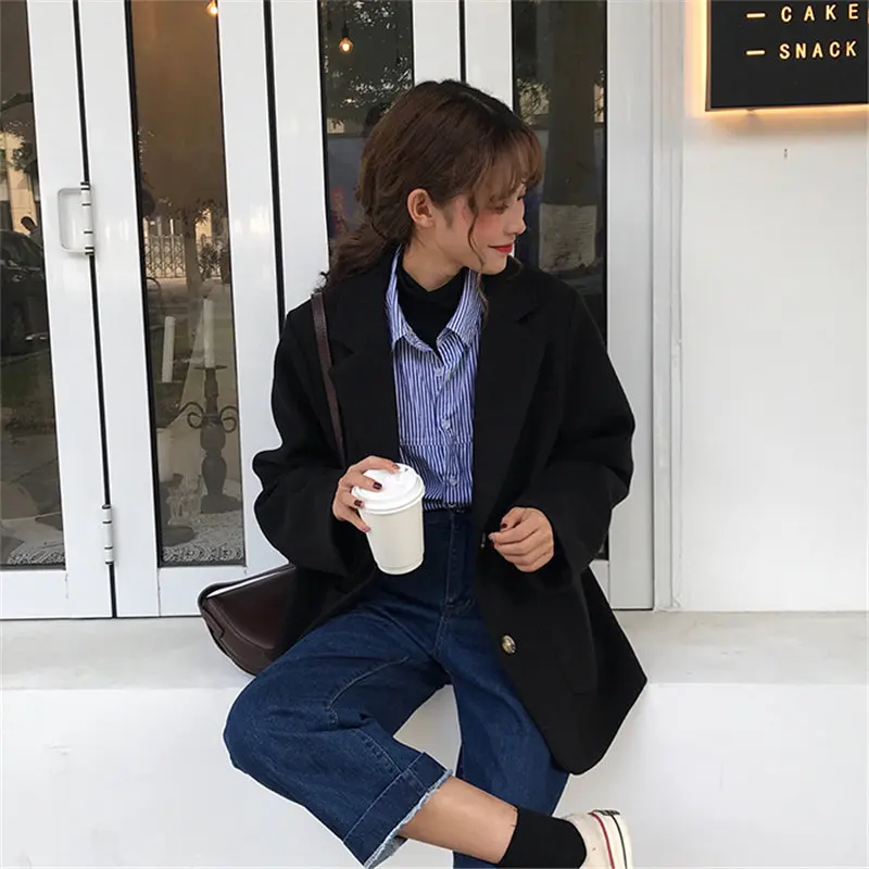 

HziriP Chic 2019 Wool Thicken High Quality Autumn Fashion Brief Office Lady Casual Elegant Women Loose All Match Blazers 2 Types