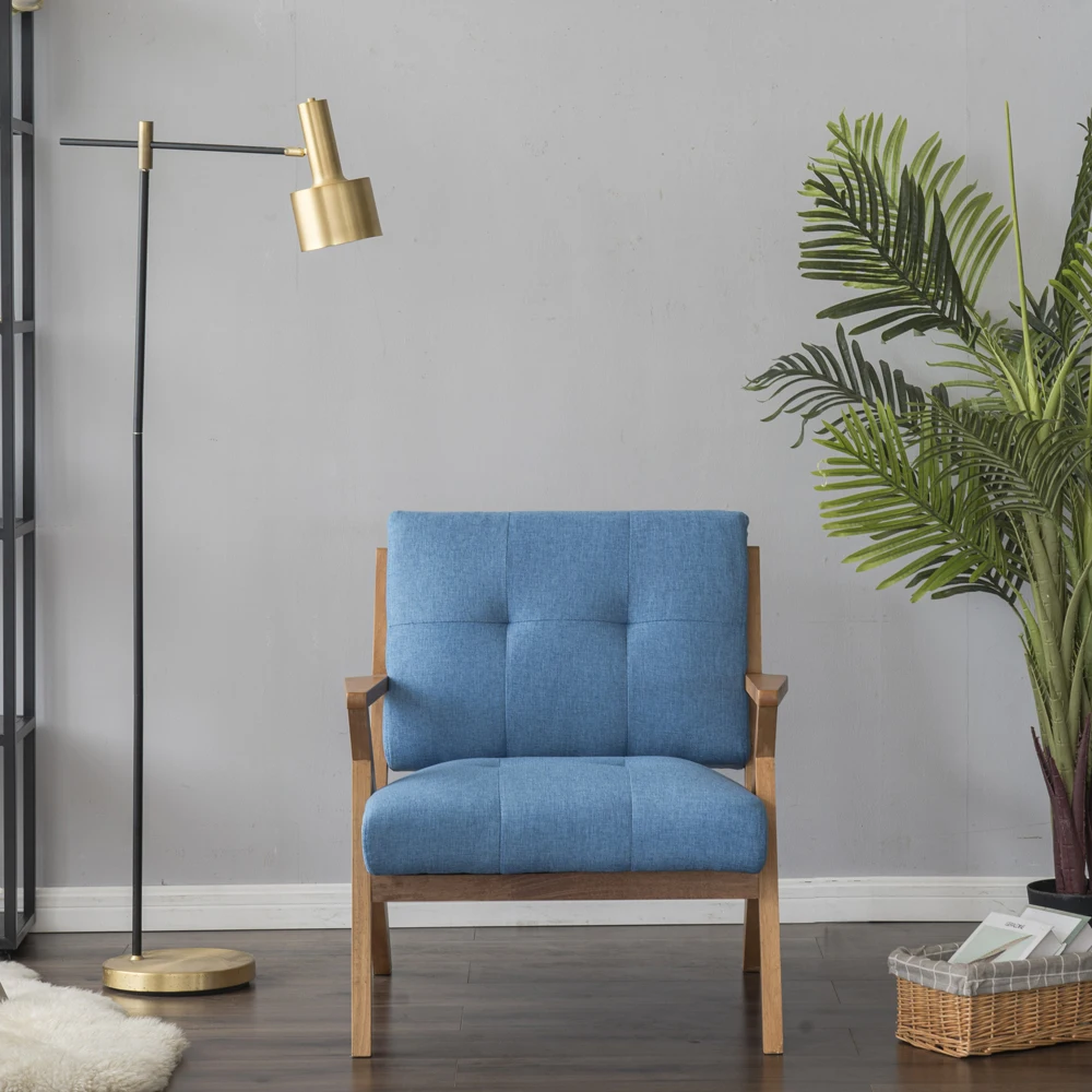 

【USA READY STOCK】 HOME FAMILY COMFORTABLE(76x85x82.5cm) Solid Wwood Retro Single Sofa Chair Light Blue