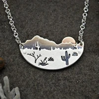 desert sunshine necklace arizona cactus landscape pendant necklace for woman fashion glamour jewelry accessories