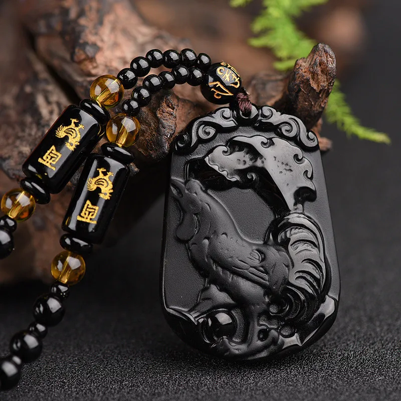 Ожерелье Будда из черного обсидиана резной амулет Будды на удачу подвеска
