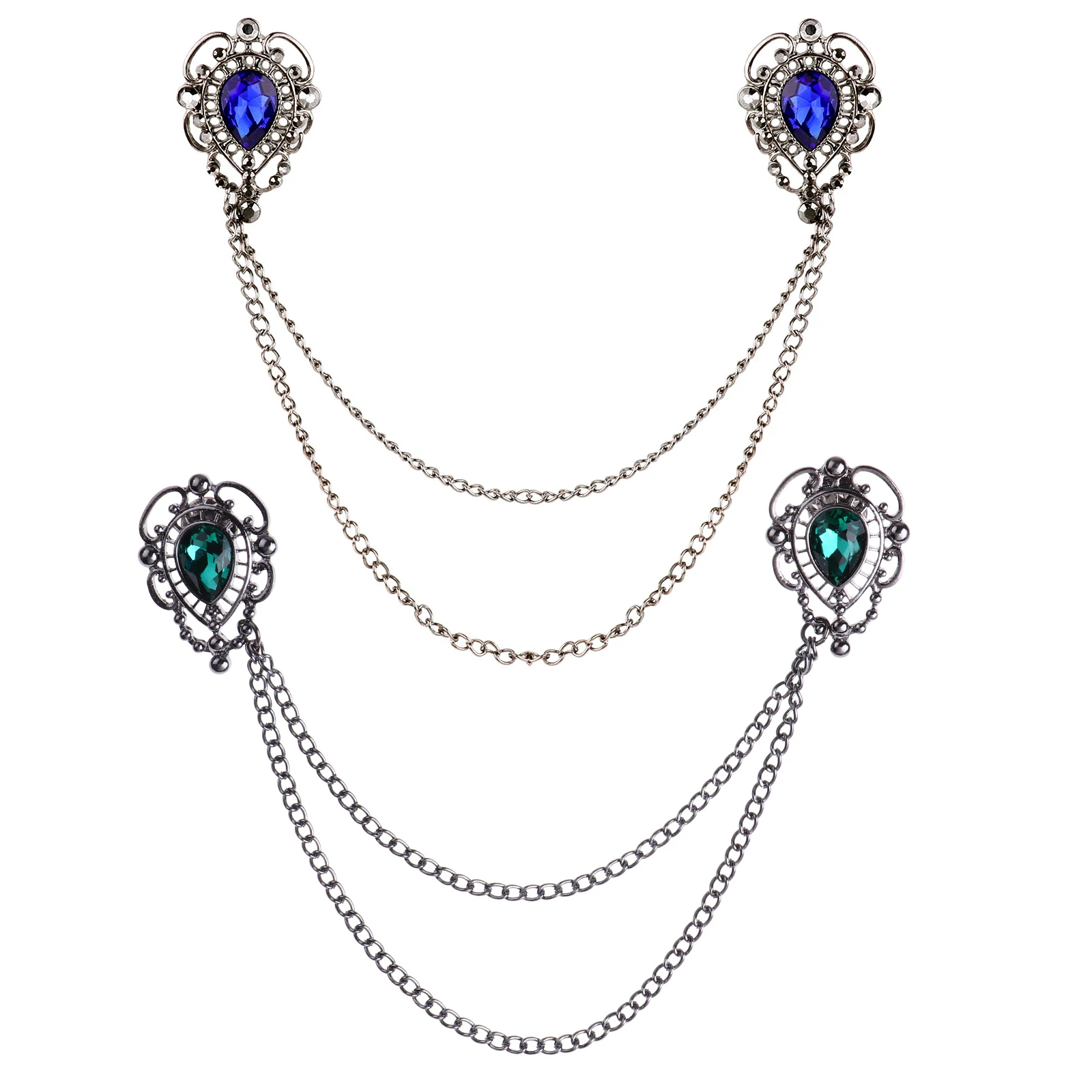 Мужская/женская брошь на лацкан с кисточками и цепочкой винтажная Элегантная