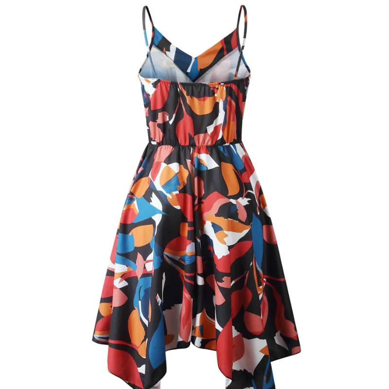 

Summer Women Cozy Dress Sleeveless Irregular Patchwork Loose Colorful Hollow Back Waist Design Long Sexy Dress