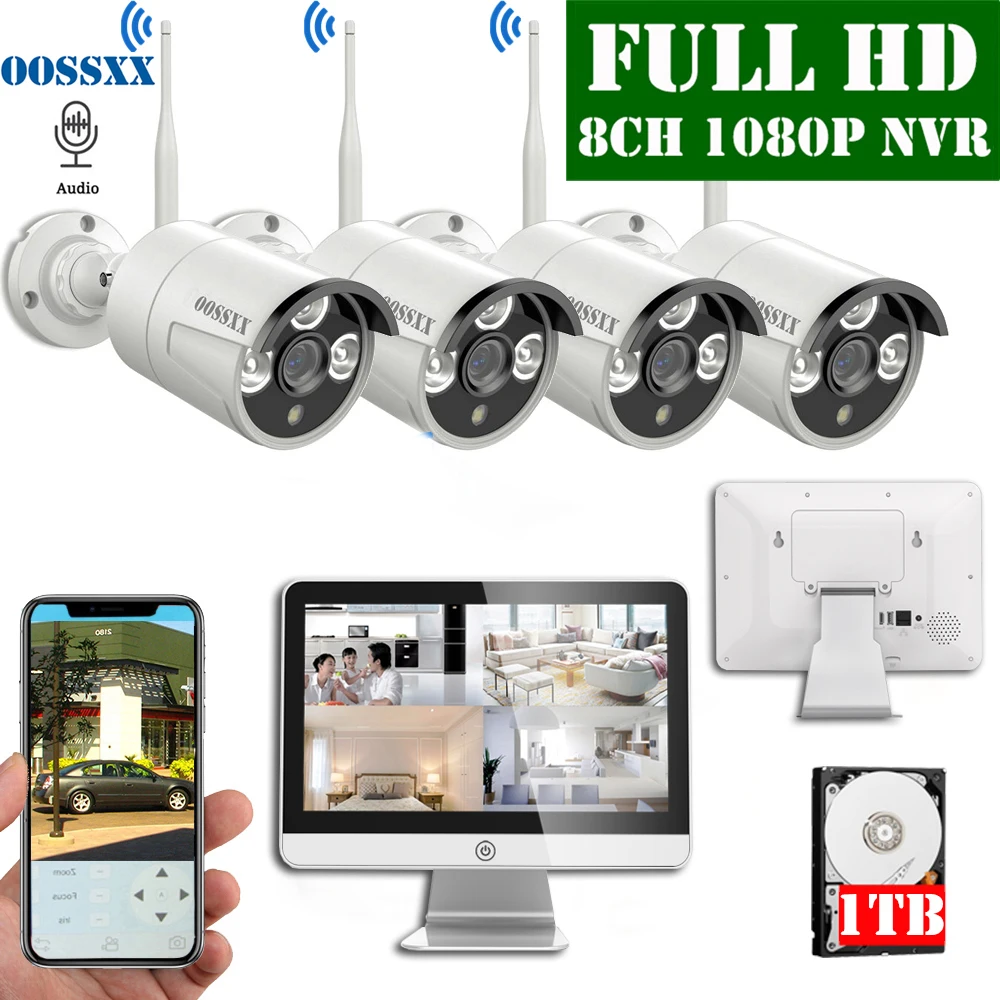 Беспроводная камера видеонаблюдения 8CH 1080P NVR 15 дюймов ЖК монитор 2 0 м IP аудио Wi