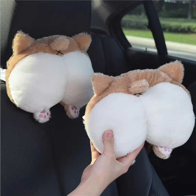 Ｃartoon Short Leg Corgi Dog Creative Plush Butt ASS Seat Belt Cover Car Headrest Neckpillow Interior Accessories