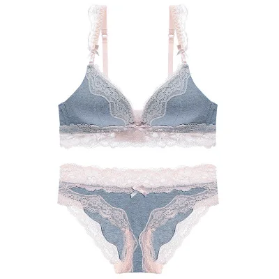 

Sexy Mousse Bra and briefs sets Push up Cotton lace Foam pad Comfortable seamless Women lingerie Deep V Wireless new Spring fall