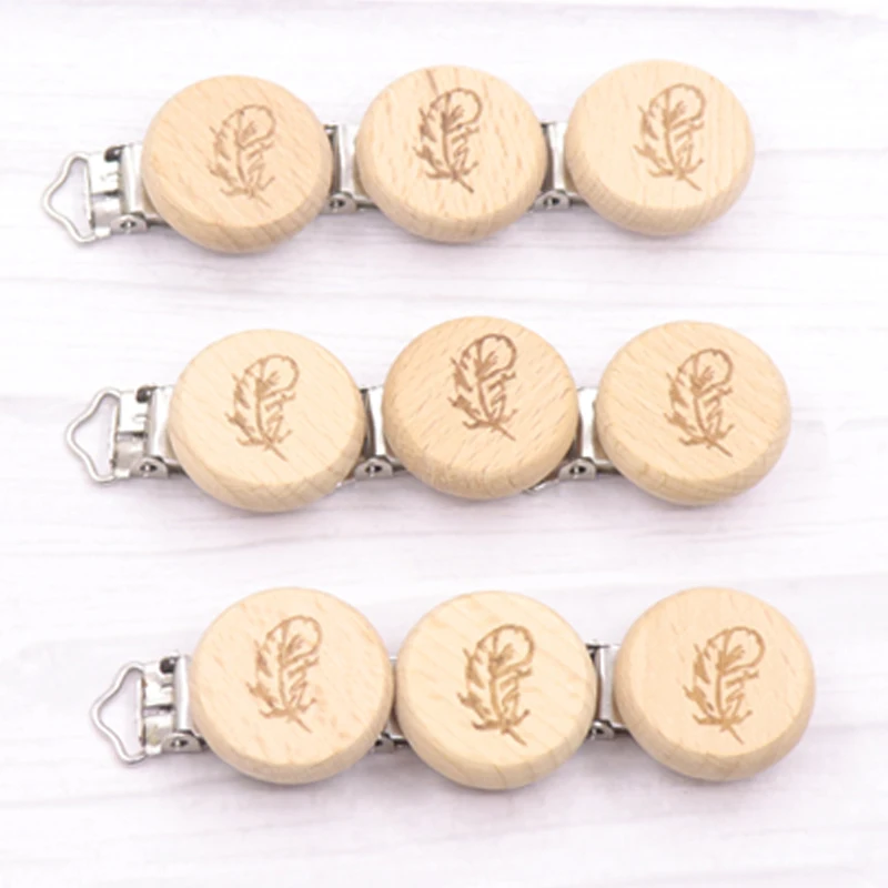 Pinzas de madera de haya Natural para chupete, Clips para chupete, accesorio para chupete, 5 uds.-0