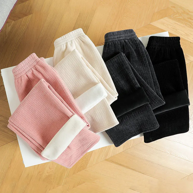 

Chenille Wide-Leg Pants Women's Straight 2021 New Autumn And Winter High Waist Loose And Thin Plus Velvet Thick Casual Pants