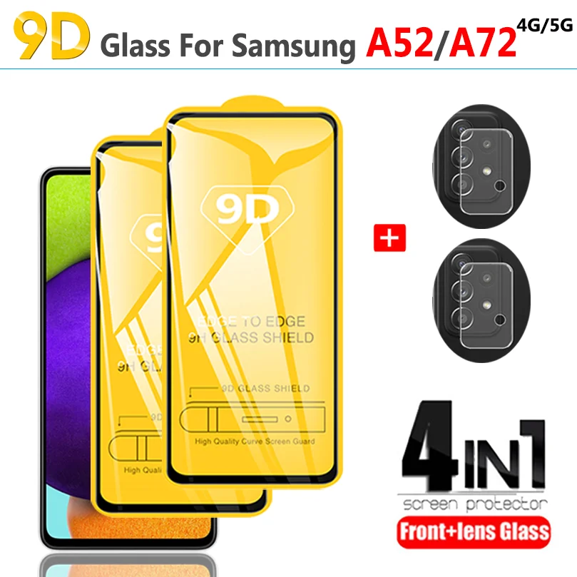 9D pelicula, protective glass for Samsung Galaxy A 52 screen protector camera film GalaxyA52 A72 4G/5G, samsung a52 glass film