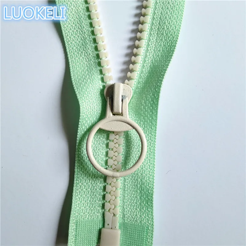 Light green 10 шт. контрастный цвет 40 см(16 дюймов) открытие 5# Смола молния тяговое кольцо молния голова DIY Швейные сумки аксессуары для одежды - Цвет: Light green