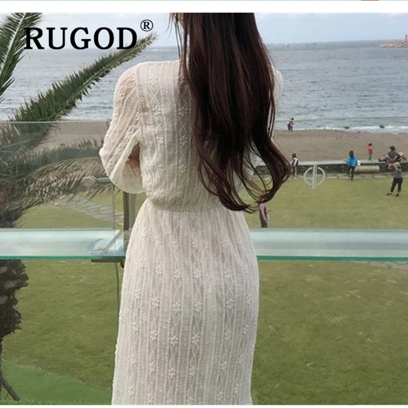 RUGOD корейское шикарное кружевное длинное платье для женщин элегантное
