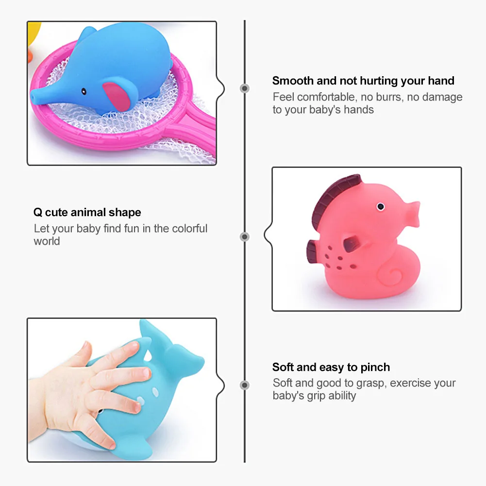 

12pcs/lot Cute Animals Swimming Water Toys Colorful Soft Rubber Float Squeeze Sound Squeaky Bathing Toy For Baby Bath Toys