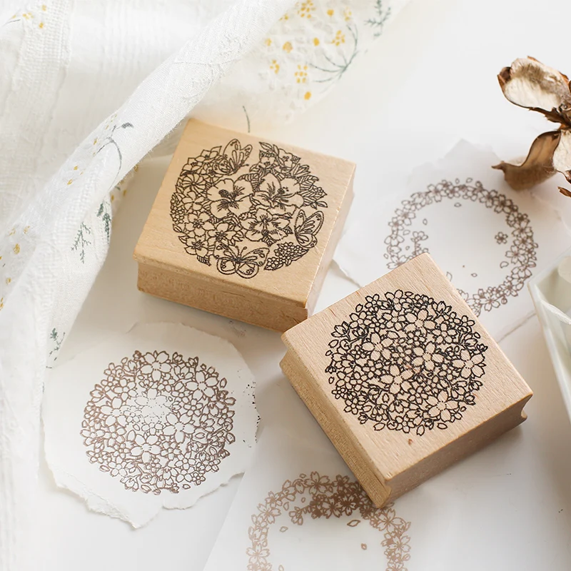 Винтажное цветущее цветочное украшение деревянный штамп планировщика резиновый