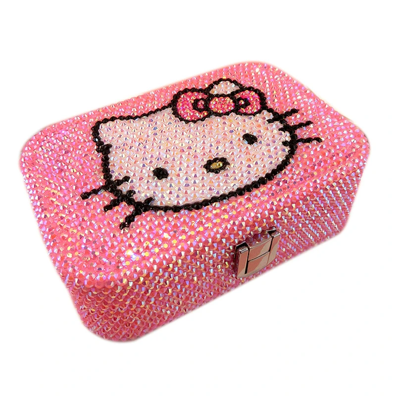 KT 15x10x5cm Стразы ручной работы, сумка для ювелирных изделий, милый KT Cat, розовая коробка для хранения, мультяшный косметический Органайзер, органайзер для макияжа, ювелирная коробка, офисный стол - Цвет: KT 15x10x5cm