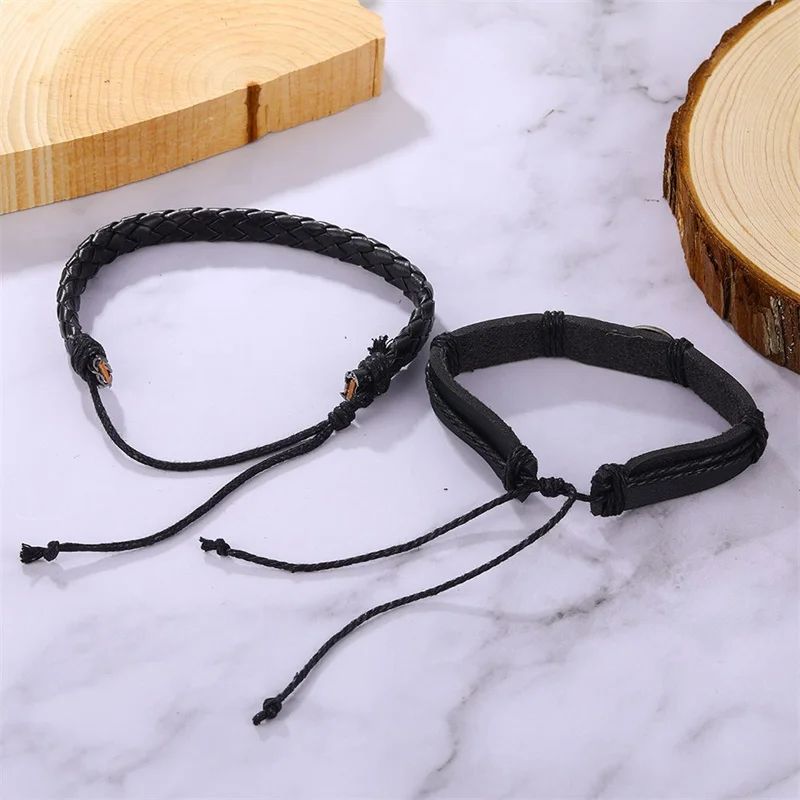 

IFMIA Black Color Wrap Woven New Fashion Handmade Bracelets Male Women Leather Bracelet Men Braided Bangle Set Jewelry Gifts