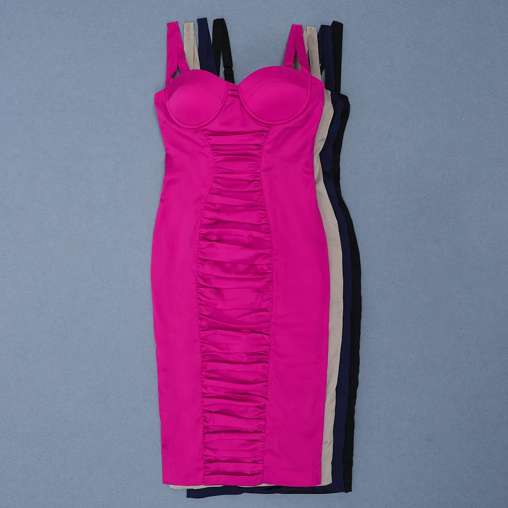 

Hot Pink Sleeveless Backless Sleeveless Sexy Women's Bodycon Knee Length Evening Celebrity Bandage Dress 2019 New Arrivals