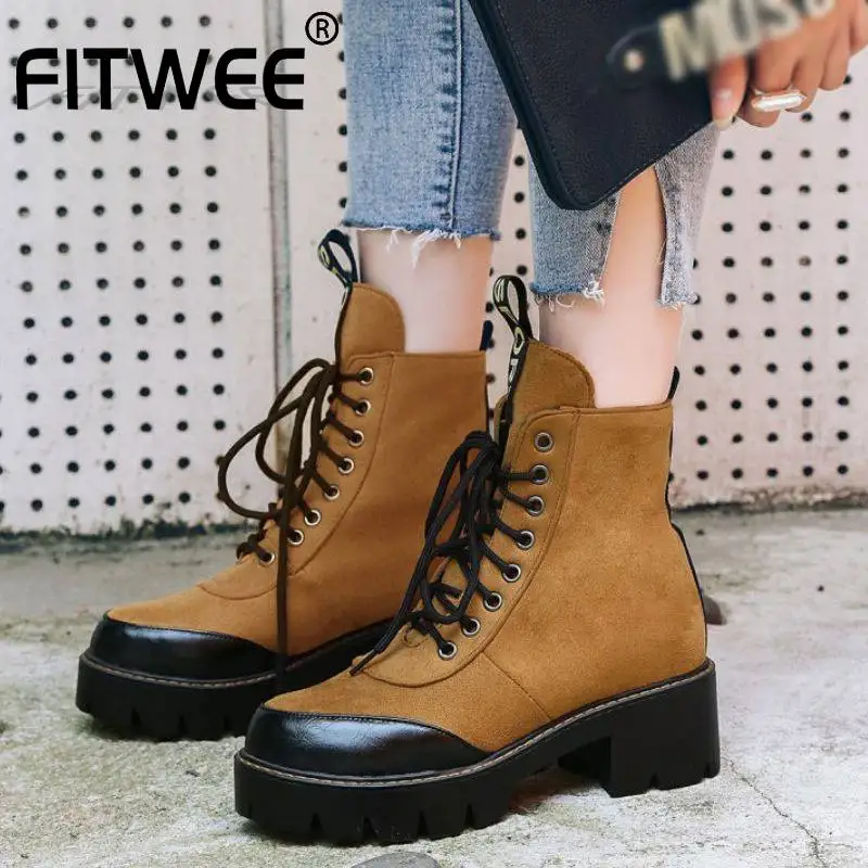 FITWEE ботильоны; женская обувь на толстой платформе; женские плюшевые разноцветные зимние теплые полусапожки; женская обувь; размеры 34-43