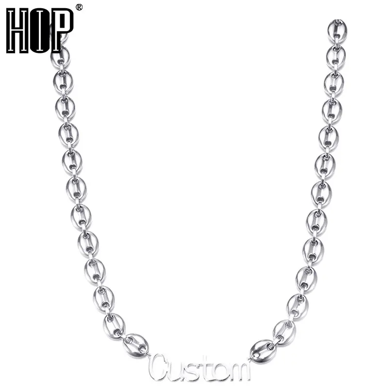 

Hip Hop Name Necklace Custom Letter With 12MM 24inch Coffee Bean Stainless Steel Initial Letters Personalized Choker Chains