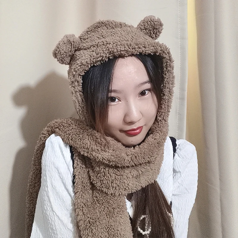 Зимние шапки шапка с ушками шарф двойной утепленный милый медведь теплые береты