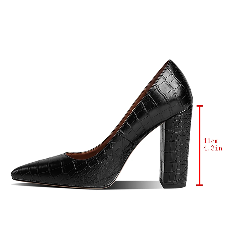 

WETKISS Women's Embossed Pu Pumps Pointed Toe Classic Female Sky High Block Heels Slip On Ladies Dress Party Shoes Big Size 43