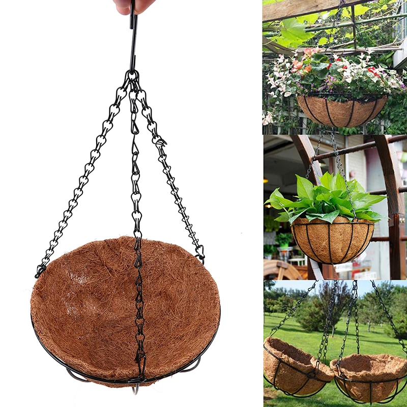 

Large Hanging Coconut Palm Flower Pot Vegetable Plant Basket Balcony Garden Decorative Planter Decor Iron Flower Planters Pots