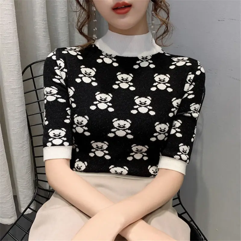 

Turtleneck sweater women's half sleeve 2020 spring new half high collar base shirt student sweater short sleeve