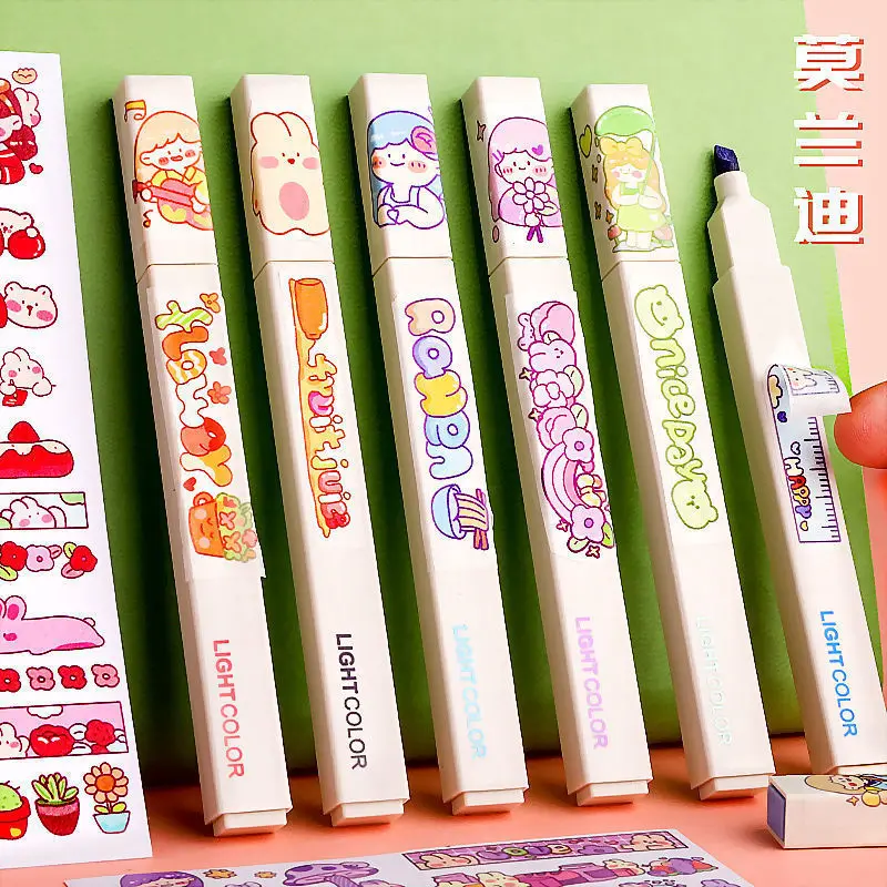 

Highlighter Kawaii Cute Gel Pens 6pcs Creative Quick Drying Cap Neutral Pens Korean Stationery School Office Supplies