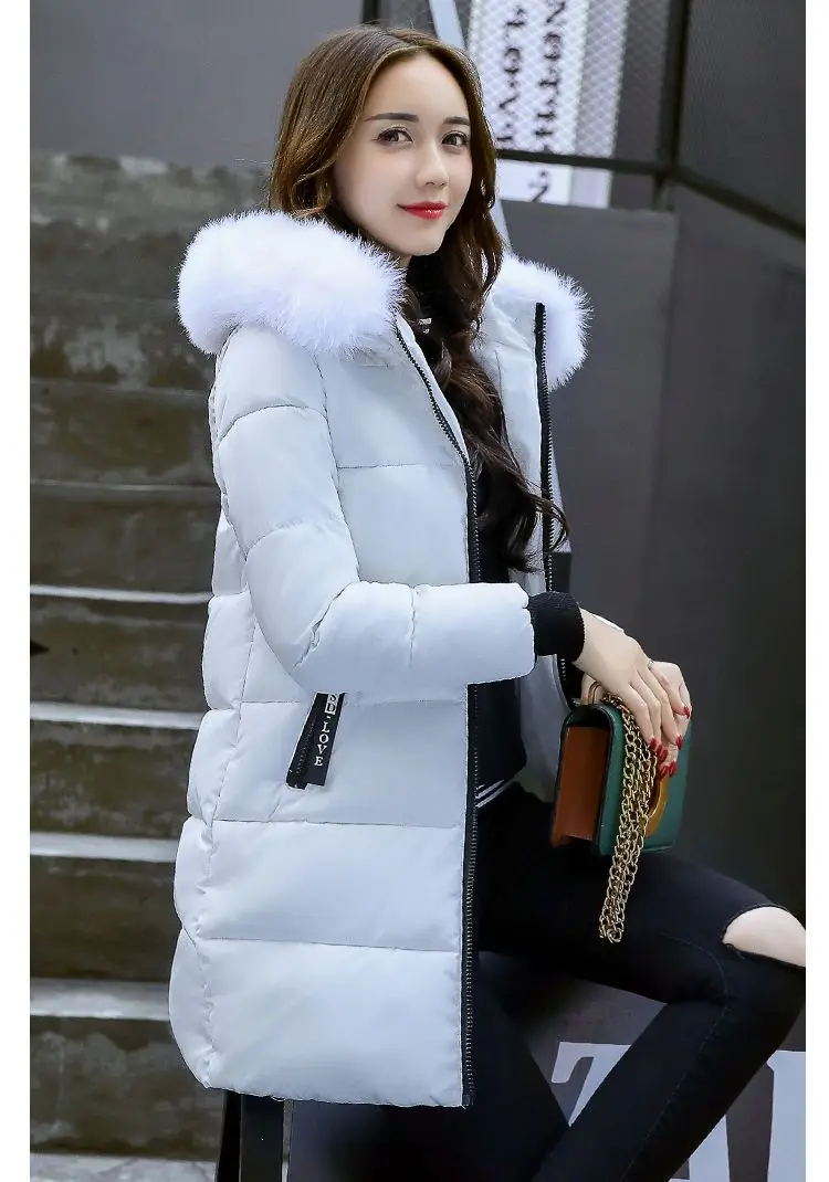 Women Winter Hooded Mid-long Jacket New Fashion Fur collar Thickening Warm Cotton Coat Casual Slim Female Parkas NZYD261A