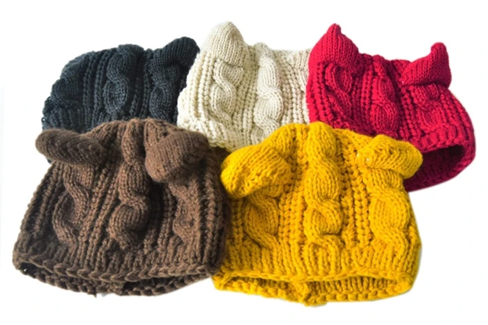 Новинка Модная женская обувь зимняя теплая вязальная шерсть кошачьими ушками