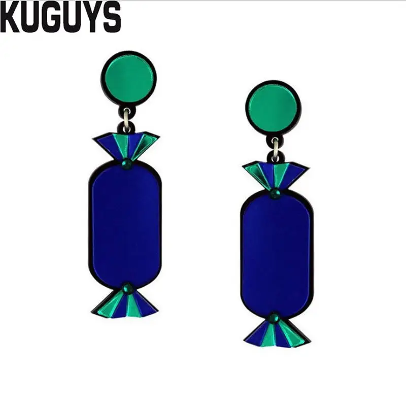 EARRING KUGUYS милые летние сережки-палочки для мороженого для женщин, блестящие акриловые длинные серьги-капли, модные ювелирные изделия, трендовые аксессуары - Окраска металла: EARRING