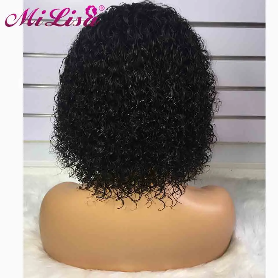 Короткий парик из вьющихся человеческих волос Боб бразильский безглазных без