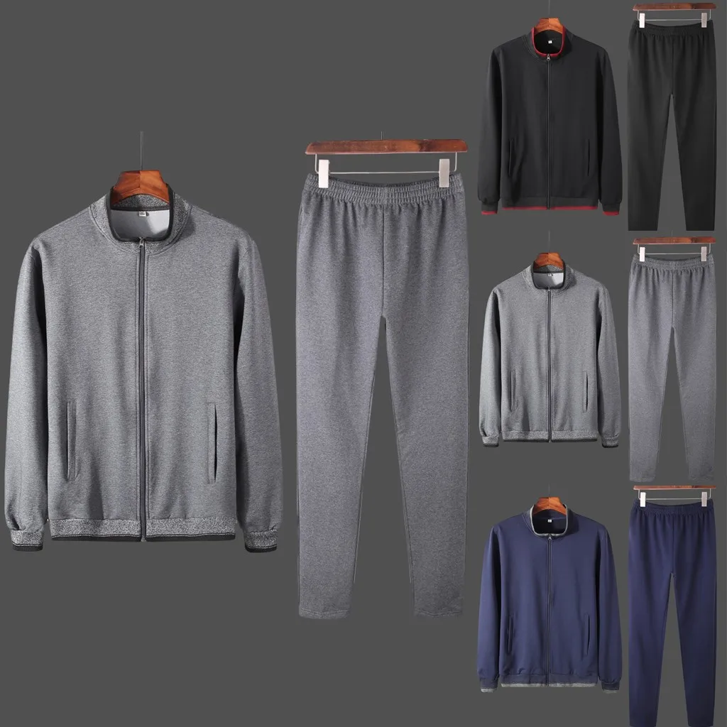 

Tracksuit Men 2019 Autumn Winter 2PCS Sweatpants Sportwear Set Sweatshirt Mens Hip Hop Set Zipper Jacket+Pant Suit 10.30