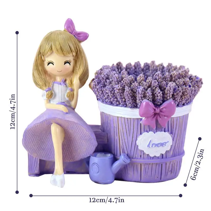 Фиолетовая лаванда девушка подставка для ручек фигурка Милая Смола пенал