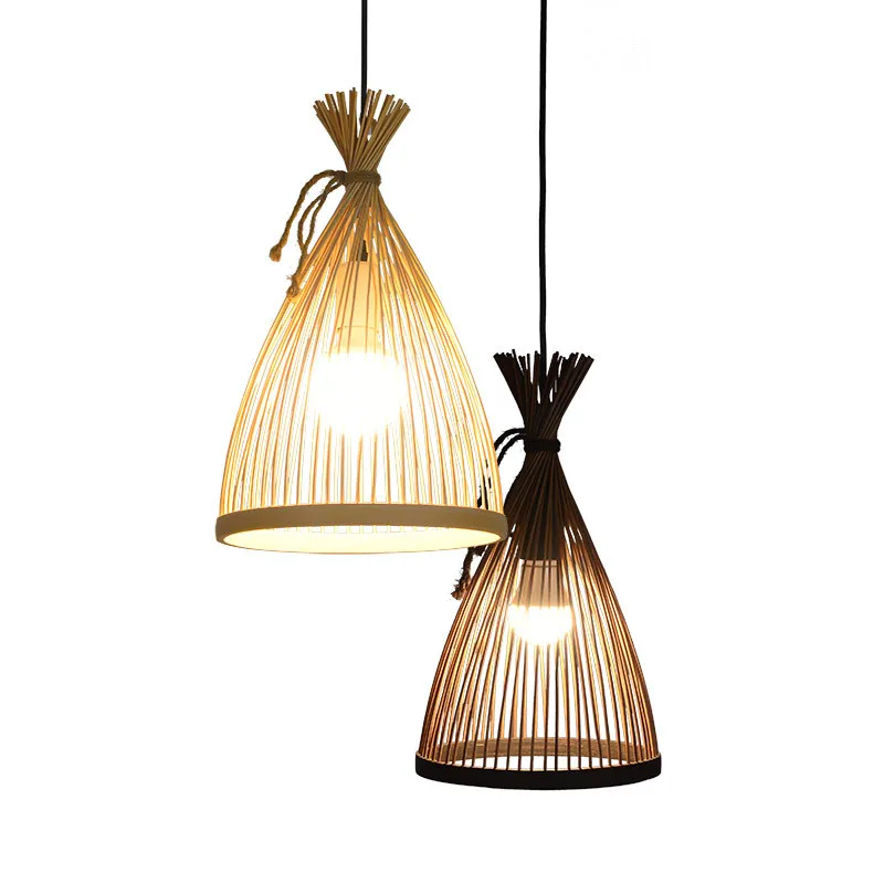 New Chinese bamboo woven lamp Japanese tatami restaurant Nordic cafe bamboo lampshade woven bamboo chandelier
