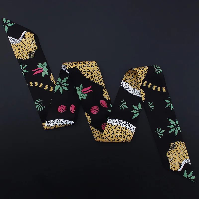 Женский шелковый шарф с леопардовым принтом маленькие длинные узкие шарфы