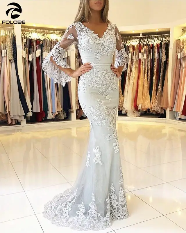 Элегантные мусульманские Вечерние платья с рукавами Vestidos Largos кружевные