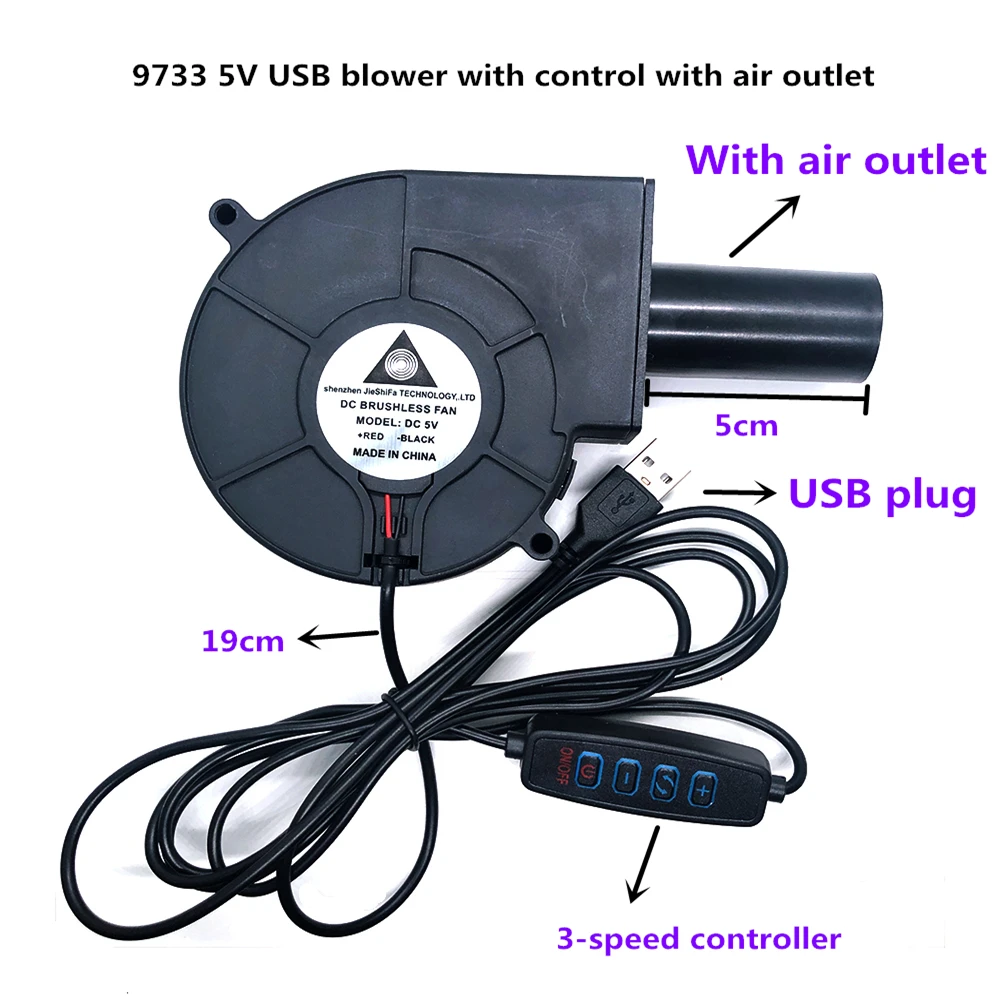 Usb 9733 Grande Volume de ar Turbina com Saída de ar Ventilador Fogão a Lenha Churrasco Fogão Doméstico Pequeno 9.7cm Exaustão Ventilador 5v Ventiladores e resfriadores