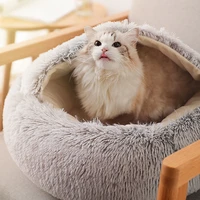 plus velvet cat nest kennel semi closed cat sleeping bag winter warm dog mat round comfortable pet house pet bed sleeping mat
